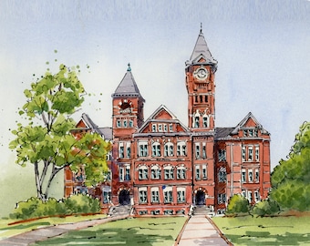 Auburn University Samford Hall Graduation gift Watercolor Print for student, alumni, graduate