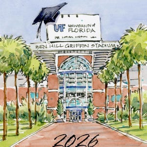 UF University of Florida Ben Hill Griffin Stadium 2026 Graduation gift Watercolor Print for student, alumni, graduate