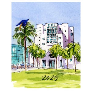 FIU Florida International University Graduate 2025 Watercolor Print Graduation gift for FIU graduate, student and alumni