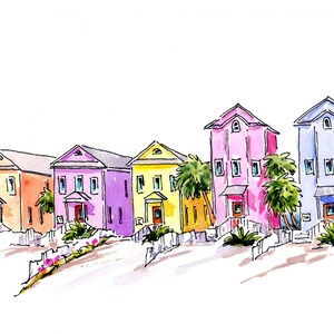 St. George Island Sea Place Beach Houses on Forgotten Coast Print of Sketch in ink and watercolor