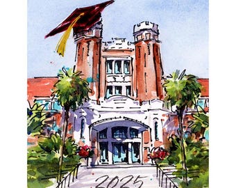 Florida State University FSU Seminoles 2025 Graduation gift, Westcott Tallahassee, FL Watercolor Print for graduate, alumni or student gift
