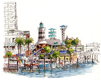 Emerald Grande, Destin Beach Print: Florida Watercolor Sketch Souvenir