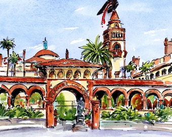 Flagler College Graduation 2026 Flagler Campus Watercolor Print for student, graduate, or alumni