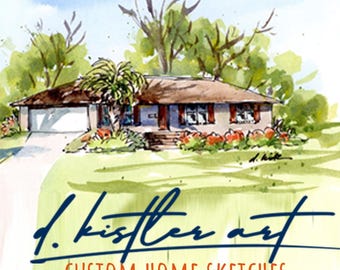 Custom Home Portrait: Ink and Watercolor House Painting