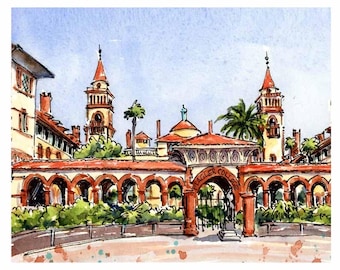Flagler College Flagler Campus St Augustine Watercolor Print for student, graduate, or alumni