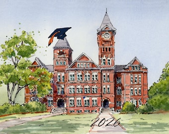 Auburn University Graduation Print: Samford Hall Watercolor Art 2026