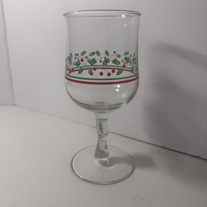 Vintage Libbey ARBY&#39;S Holly Berry Glass Goblets Bow Stem 6 5/8&quot; Set Of 5