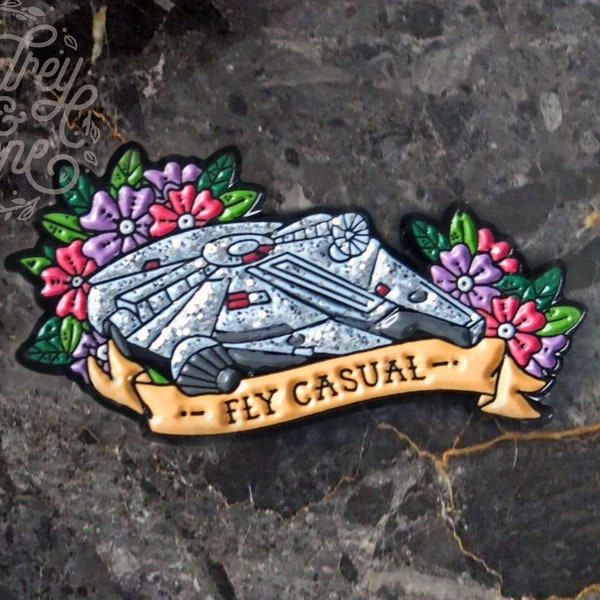 Star Wars Enamel Pin | Han Solo | Fly Casual | Millennium Falcon | Tattoo | Flowers | Floral Chewbacca Vintage Space Jedi Spaceship Smuggler