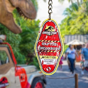 Jurassic Park Velociraptor Enclosure Acrylic Keychain | Life Finds a Way World Dinosaur Raptor Dinosaurs Jeff Goldblum Universal Gift