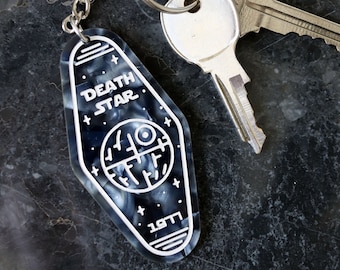 Death Star Acrylic Keychain | Star Wars | Hotel Motel Skywalker Han Solo Black Silver Key Space Jedi Empire Darth Vader First Order Rebel