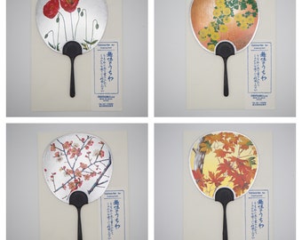 Small Uchiwa Fan Greeting Card  - Japanese Scenery, Flowers