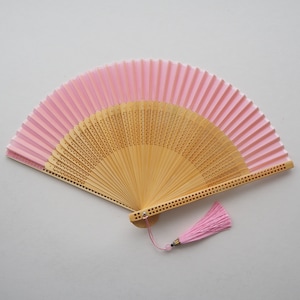 Pink Bamboo Folding Fan with Tassel