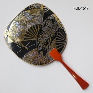 Tarjetas de felicitación con diseño de abanico Uchiwa japonés: diseños en negro y dorado, abanicos de mano, accesorios de verano, obsequios japoneses especiales, obsequios de Navidad