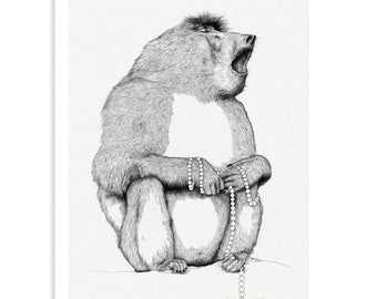 Animal Series Floating Zoo Art Print No.13 - Singing Baboon