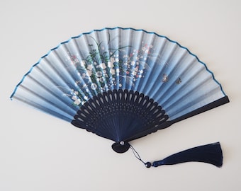 Folding Fan - Blue fan with Floral print