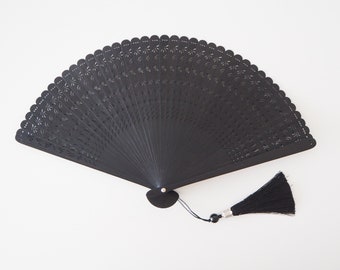 Wooden Folding Fan - Dragonfly, black