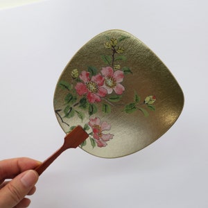 Tarjetas de felicitación con diseño de abanico Uchiwa japonés: diseños florales dorados, tarjetas para el Día de la Madre, abanicos, accesorios de verano, regalos japoneses especiales, Navidad.