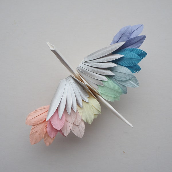 Origami Feathered Crane, Unicorn,  Handmade, Gift for Her, Gifts for Him, Valentines Day, Pride, Pastel Rainbow