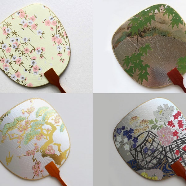 Handmade Japanese Uchiwa Fan Greeting Cards - Japanese Wildlife & Nature, Peacocks, Cranes, Birds, Flowers, Trees, Sakura, Cherry Blossom