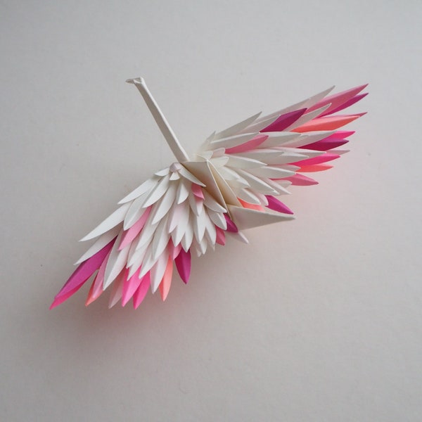 Grue à plumes en origami - Rose mélangé, origami 3D, cadeau pour elle, cadeaux pour lui, mariage, anniversaire