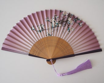 Folding Fan - Mauve Gradient with Flowers