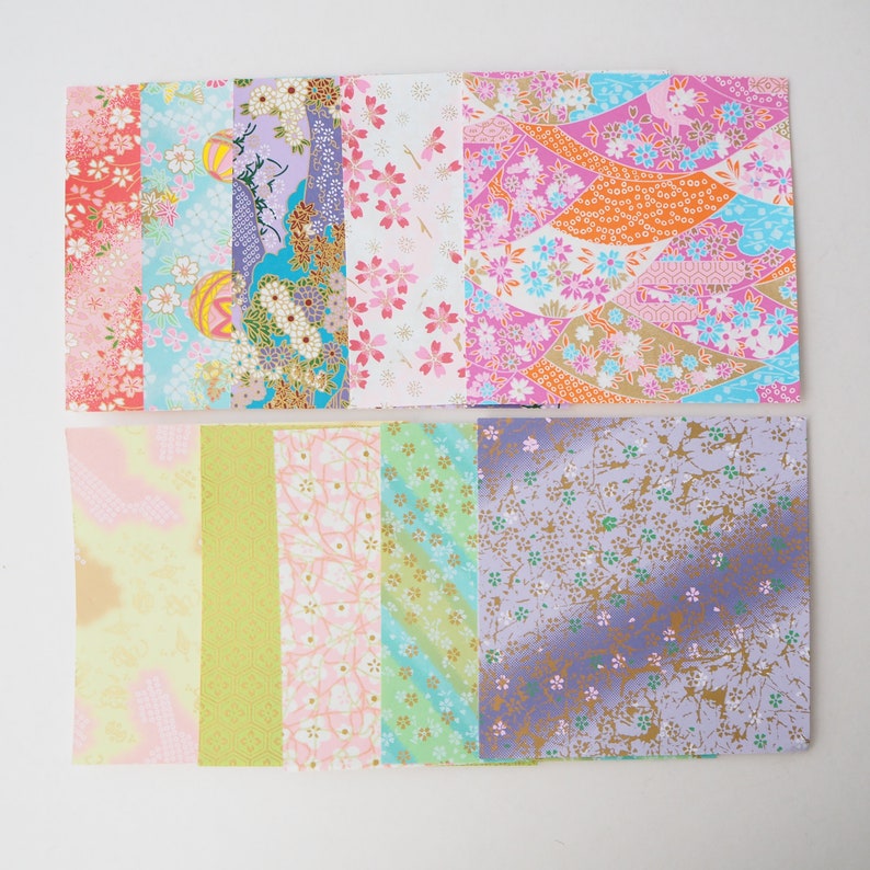 20 Sheets 14x14cm Origami Paper, Pastel Colours, Japanese Yuzen Washi Paper image 3