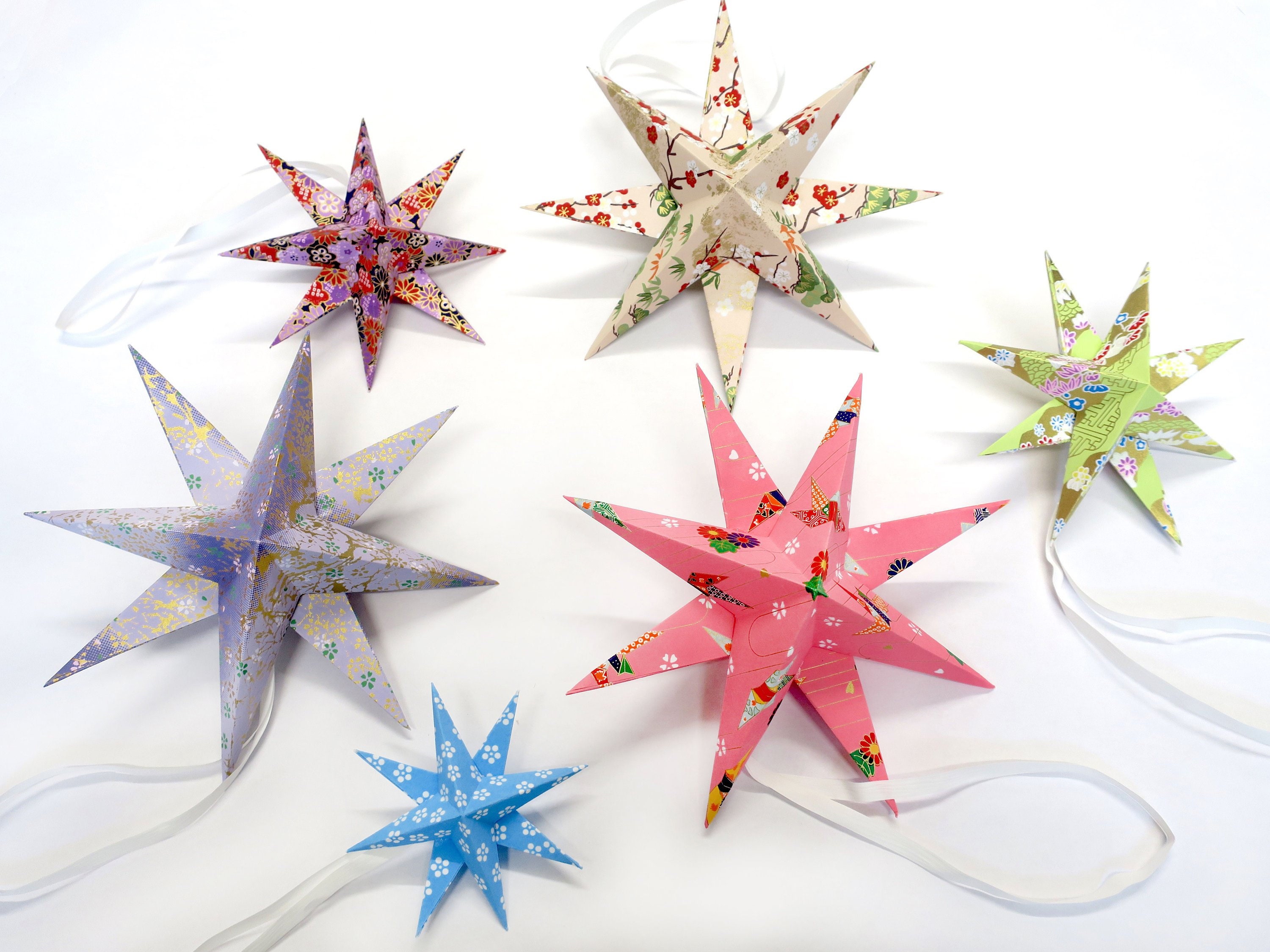 6 Handmade Origami Stars Hanging Decoration Homemade Gift Etsy