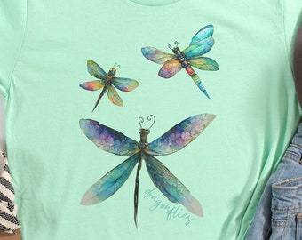 Dragonfly Shirt , Boho Style Dragonflies Shirt , Colorful Dragonfly Shirt , Dragonfly Lover , Gift Idea For Her , Cute Dragonfly