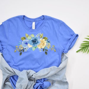 Blue Floral Watercolor t-shirt, Boho Watercolor Floral