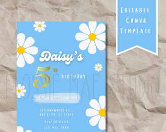 Daisy Birthday Invitation Template, Printable Birthday Invitation, Instant Download, Canva Editable Template