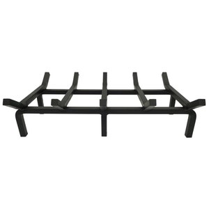 May include: Black metal fireplace grate with five bars. The grate is designed to hold logs in place for a fire.