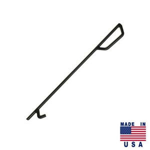 May include: Black metal fireplace poker with a hook on one end and a handle on the other. Made in the USA.