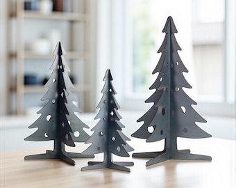 SteelFreak Set of three 3D Stainless Steel Metal Christmas Trees