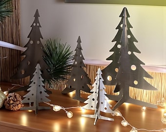 SteelFreak Set of five 3D Stainless Steel Metal Christmas Trees