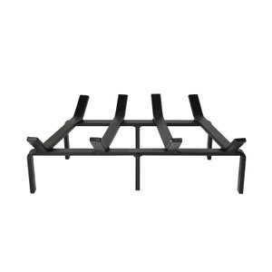 May include: Black metal fireplace grate with four bars and a square base.