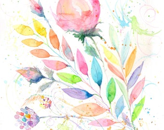 Light floral watercolor, Watercolour flower circle, Light  watercolor art, Digital download file, Printable, JPG