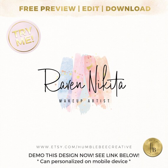 Makeup Artist Logo Brush Stroke Logo Blush Pink Beauty Logo Etsy