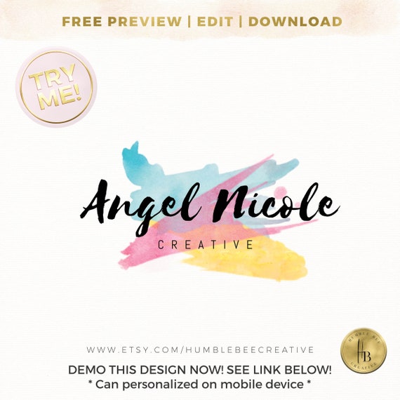 Watercolor Logo Background Logo Templates Instant Download Etsy