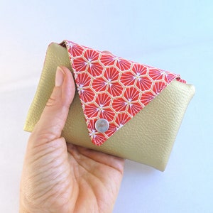 Portefeuille pocket en simili cuir doré et tissu riad grenadine