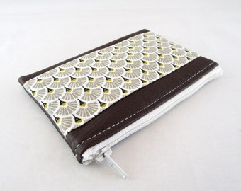 Wallet in Brown faux leather and fabric beige fan