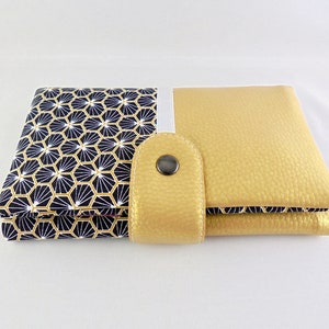 Portefeuille tout en un en simili cuir doré et tissu riad noir