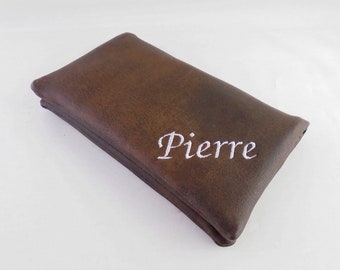 Blague à Tabac En Cuir Daim Marron - Fermeture Magnétique, Pliable, Multi-compartiments, Pour Tabac Ou Cartes