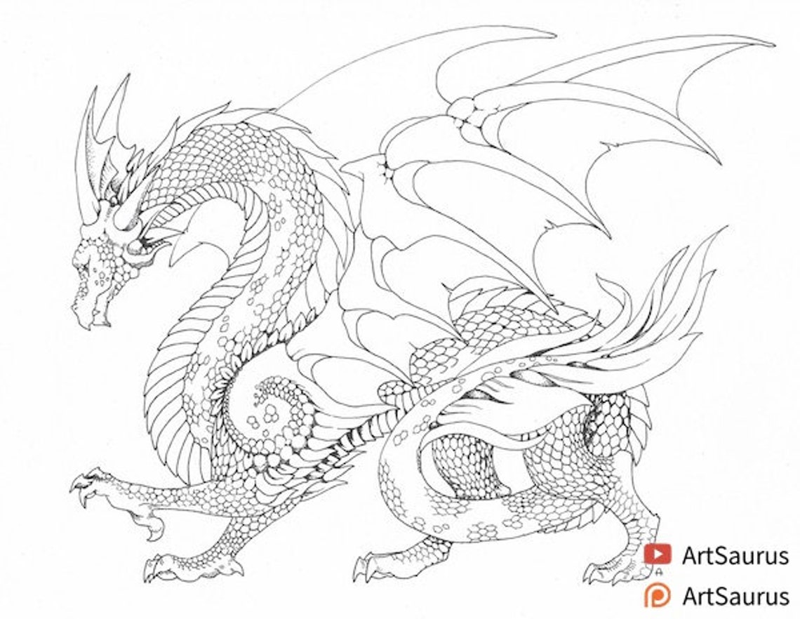 Printable Dragon Adult Coloring Page DIGITAL DOWNLOAD | Etsy