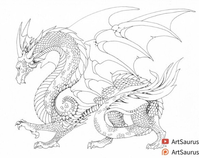 Printable Dragon Adult Coloring Page (DIGITAL DOWNLOAD) - Etsy