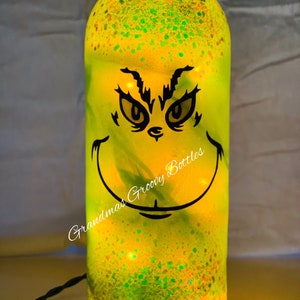 Handmade Grinch Light up Bottle