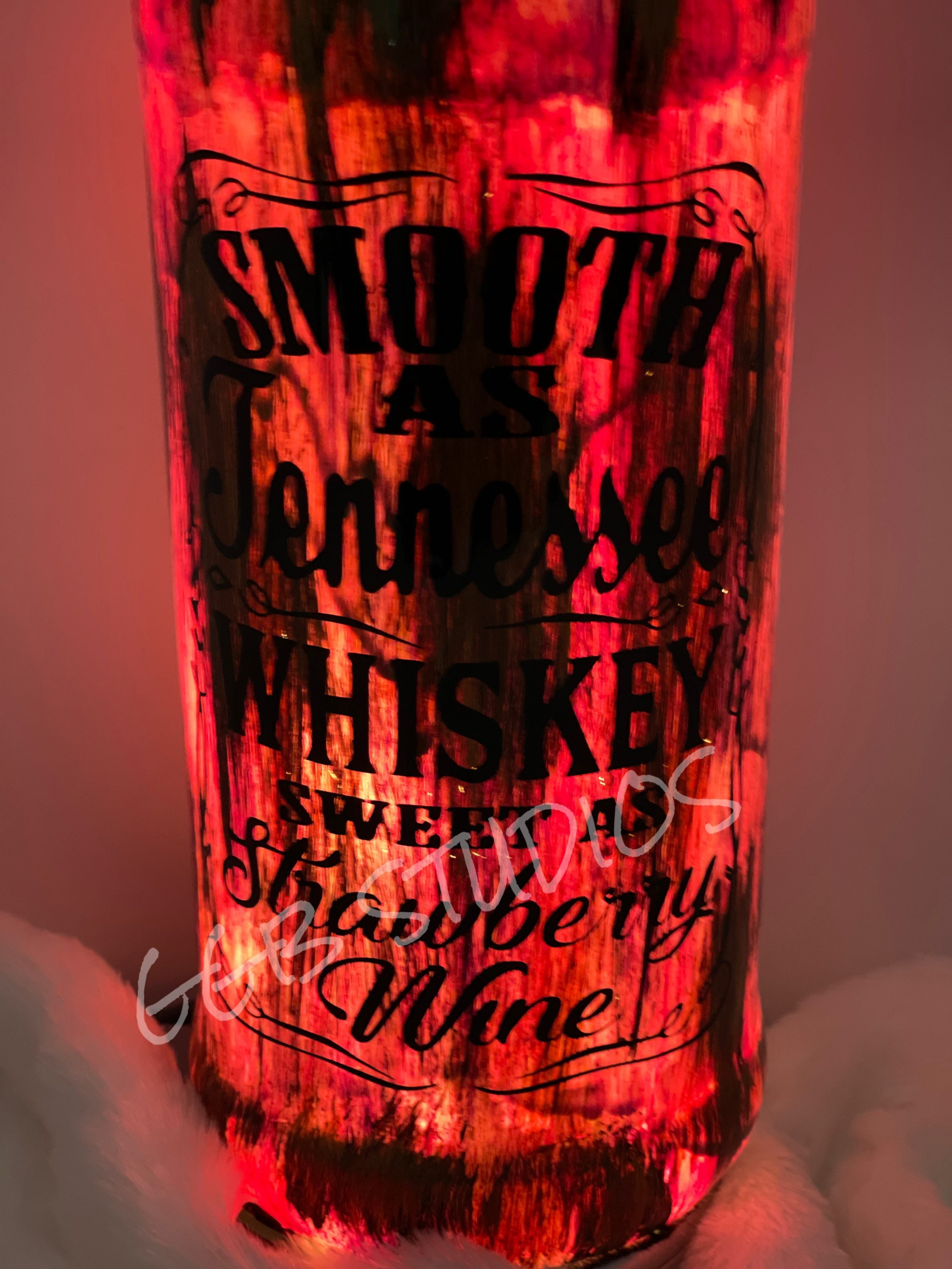 Rustic Jack Daniels Strawberry wine Light up bottle Etsy