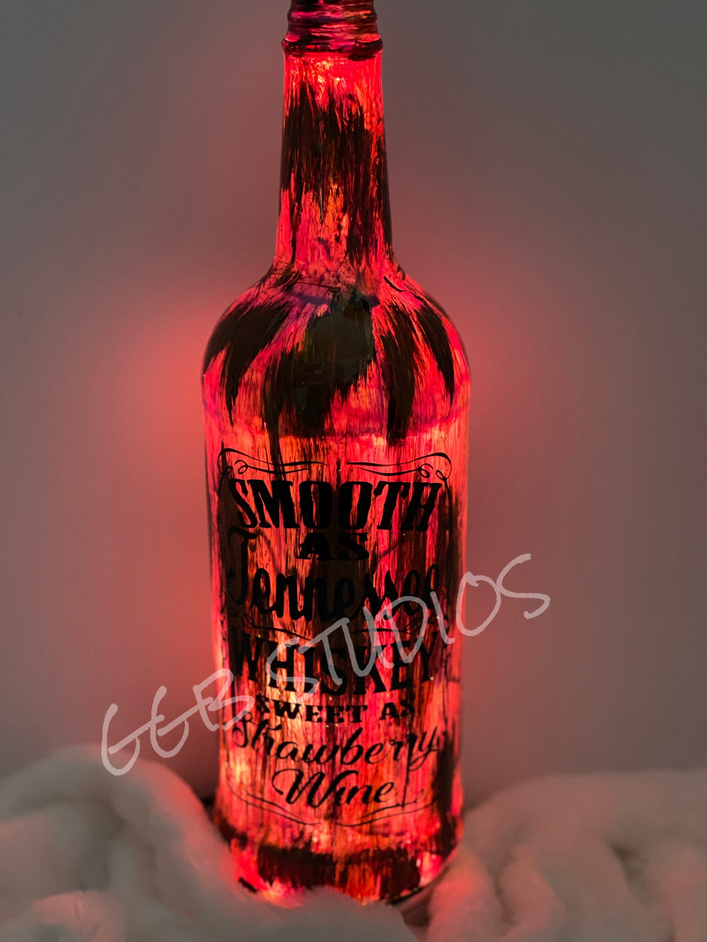 Rustic Jack Daniels Strawberry wine Light up bottle Etsy