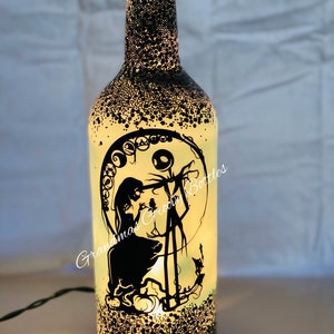 Handmade Jack and Sally Light up bottle