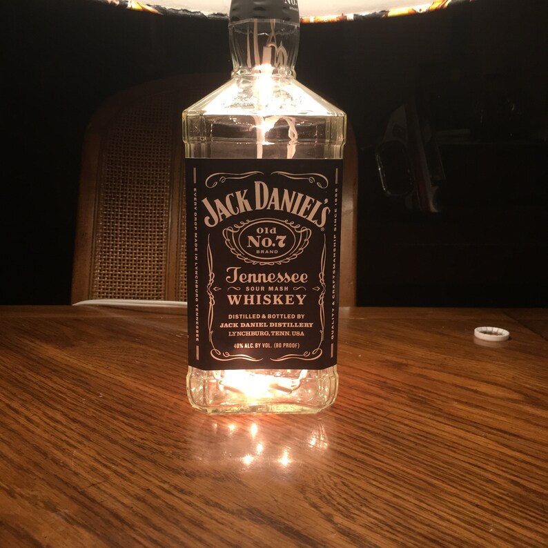 Repurposed upcycled Man Cave Rustic decor Alcohol Large Jack Daniels Bottle Lamp Fathers Day