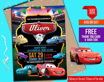 Cars birthday Invitation, Free Thank yuo card, Cars custom chalkboard invitation, Cars Lightening McQueen, Cars party, to Any age. C002
